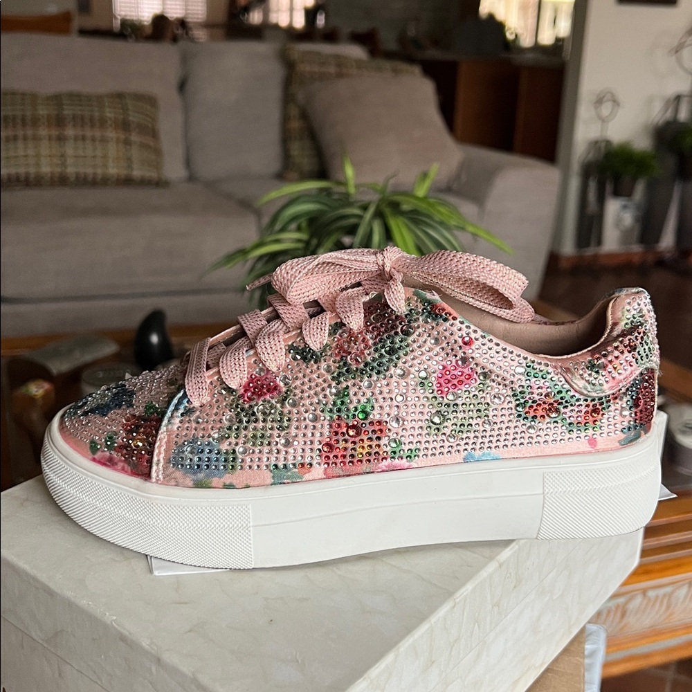 Dolce 66 Women’s Rhinestone Low-Top Lace Up Sneakers Pink Multicolor All Sizes - Picture 4 of 7